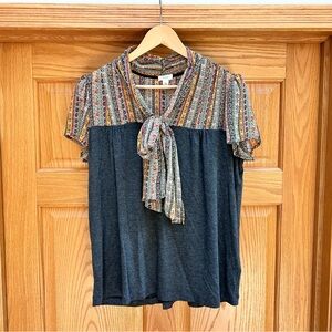 Anthropologie Tiny Kari Neck-Tie Short Sleeve Blouse Top, Size M